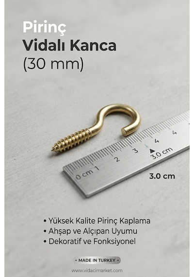 12 Adet Mini Kancalı Piton Vida 3 Cm 30 Mm Küçük Askı Kancası