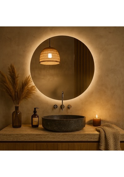 40x40 Cm Yuvarlak Dimmable Led Banyo Aynası 3000k Günışığı Sarı