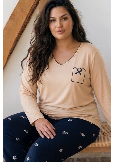 Siyah İnci Ten Rengi Desenli Nakışlı Büyük Beden Battal Boy Viskon Örme Pijama Takım 26224829 Siyah İnci Ten Rengi Desenli Nakışlı Büyük Beden Battal Boy Viskon Örme Pijama Takım 26224829