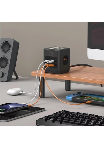 3680w 3 Lü Çoklu Priz 2 Usb 2 Type-c Gece Işıklı Masaüstü Küp Priz Şarj İstasyonu 1 - 3 M