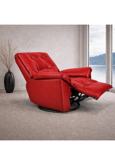 Smarto Relax Zürih Vıp Elektrikli Döner Sallanan Tv Koltuğu Kontrol Panelli Ergonomik Gerçek Deri Baba Koltuğu Kırmızı