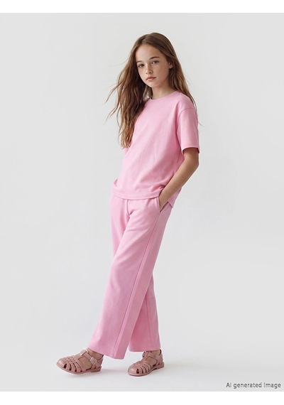 LC Waikiki Lcw Kids Pembe Bisiklet Yaka Kız Çocuk Tişört Ve Eşofman Altı