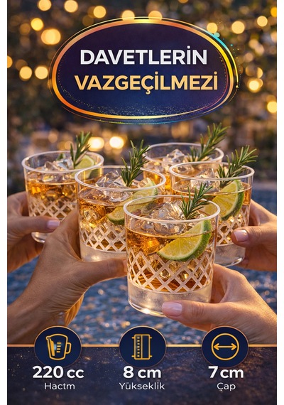 10 Lu Yuvarlak Desenli Plastik Viski Bardağı I Sert Şeffaf Kokteyl Meşrubat Bardak Parti 220 Cc