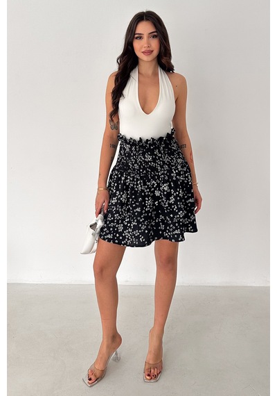 Kadın Katlı Smock Bel Mini Short Etek Summer Layers Lacivert