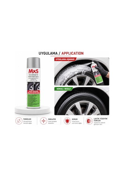 Mxs Lastik Temizleme Ve Bakım Köpük Sprey 500 Ml - Tyre Cleaner & Polish Foam