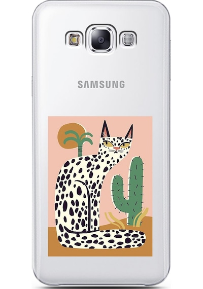 Samsung Uyumlu E7 Mısır Kedisi Tasarımlı Süper Şeffaf Telefon Kılıfı Çok Renkli