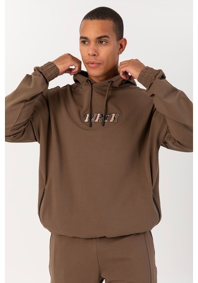 Maraton Sportswear Oversize Erkek Kapşonlu Düşük Kol Basic Kakao Sweatshirt 22465-kakao