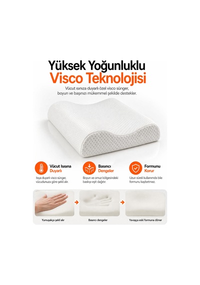 Lüks Ortopedik Boyun Destekli Yastık - Visko Ve Uyku Destek Yastığı Beyaz