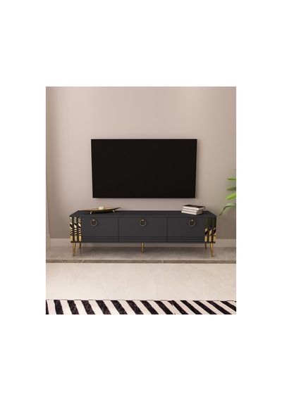 Altın 150 Cm Tv Ünitesi, Tv Sehpası Antrasit - Altın Çok Renkli
