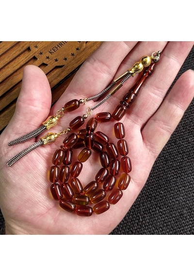 7x11 mm Yağ Yeşili Ateşi Kehribar İsme Özel Tesbih