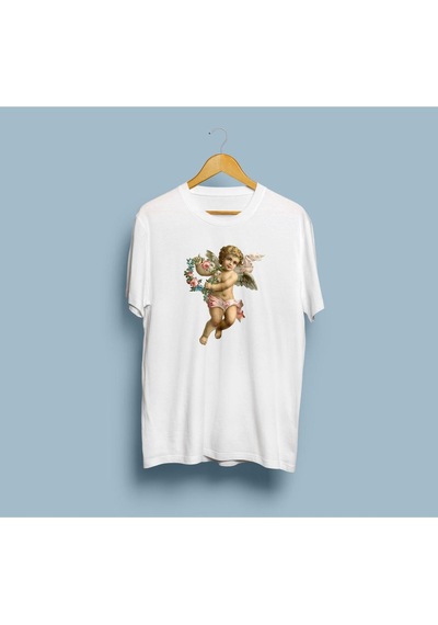 Oversize Angel Flowers Tasarım Unisex T-shirt Beyaz