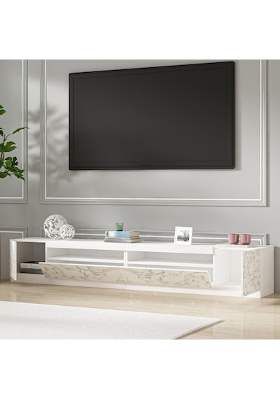 T008 Arya Tv Sehpası Orma Mermer-Beyaz Set
