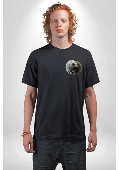 Siyah Beyaz Ying Yang Siyah Oversize Unisex Ön Ve Sırt Baskılı Tişört Siyah
