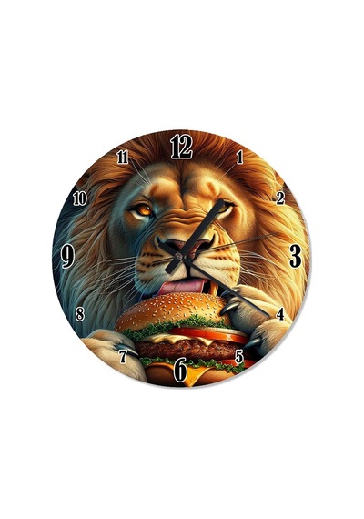 Hamburger Ve Aslan Desenli Duvar Saati Çok Renkli