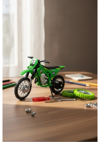 Model Cross Yeşil Motorsiklet Sök Tak Tekerlekli 1:18 Ölçek 3+ Yaş Çok Renkli