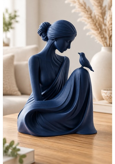 Kuşa Fısıldayan Kadın Figürlü Dekoratif Biblo 09652236
