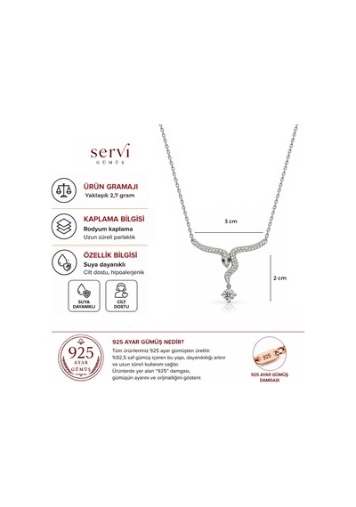 Servi 925 Ayar Gümüş Mystic Serpent Yeşil Gözlü Yılan Kolye-544