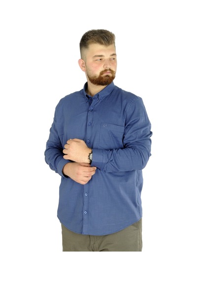Mode Xl Büyük Beden Erkek Keten Cepli Gömlek 20386 Indigo 001