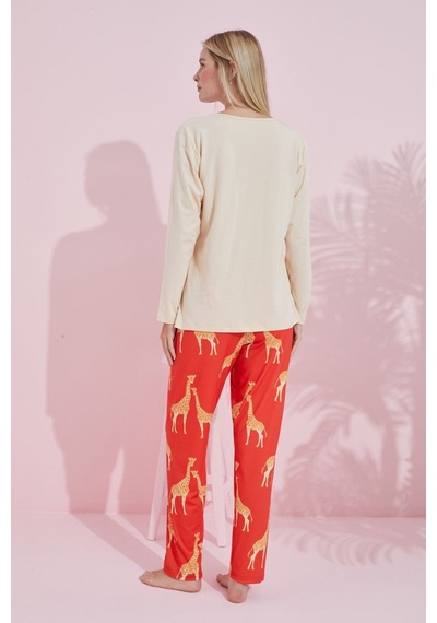 Siyah İnci Pamuklu Örme Pijama Takım 24240167 Krem