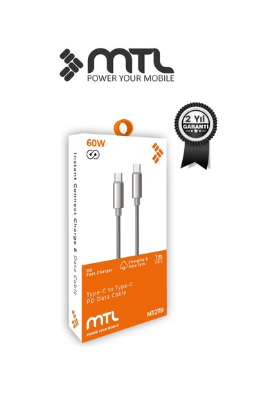 60w Pd Type-c To Type-c Örgülü Hızlı Şarj Ve Data Kablosu 1 Metre Mt2119