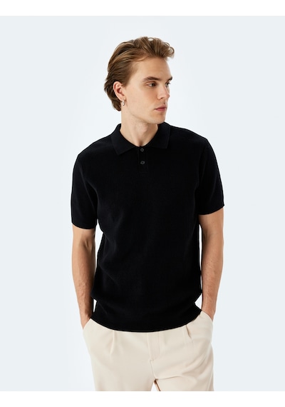 Koton Pamuklu Basic Polo V Yaka Kısa Kollu Triko Tişört Siyah 5sam70029ht Siyah