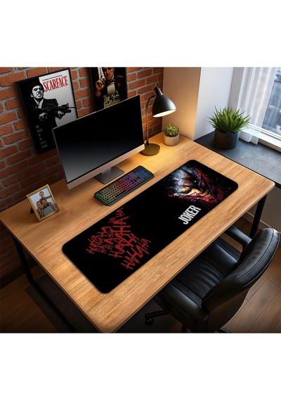 Joker Oyun Gaming Klavye Mouse Pad Kaymaz Taban Kenarları Dikişli Su Geçirmez Masa Matı 70x30 Cm