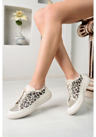 Craft Moda Neva Taşlı Düz Taban Kadın Kot Sneakers Leopar