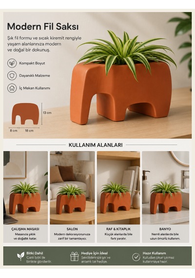 Dekoratif Fil Şeklinde Saksı-çiçek,bitki.sukulent Saksısı-modern Tarzlı Saksı Kahverengi