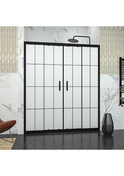 Tekno Duş Black Castor 6mm Kumlamalı Karolajlı Orta Açılır 2 Sabit 2 Sürgü İki Duvar Arası Duşakabin Beyaz