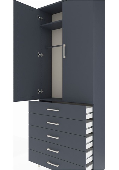 Arges Dolap 2 Raflı 5 Çekmeceli Tek Askılı 88x30x221 Antrasit... Antrasit