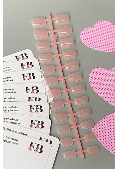 24 Adet Renkli Kısa Takma Tırnak Kare 1133 Şeffaf Açık Pembe