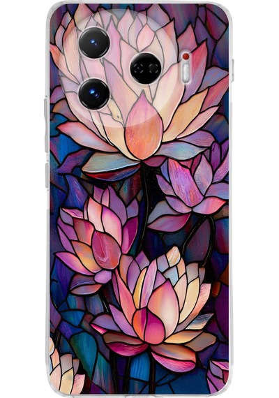 Printify Tecno Camon 30 Pro 5g İle Uyumlu Vitray Sessiz Lotus Tasarımlı Şeffaf Silikon Kılıf Şeffaf