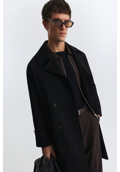 Antioch Uzun Relaxed Fit Trençkot Siyah