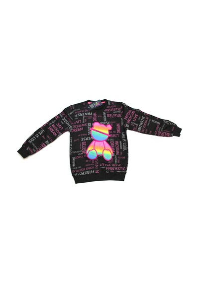 Milenawear By Milena Kız Melajlı Yazı Baskılı Bisiklet Yaka Kız Sweatshirt Siyah