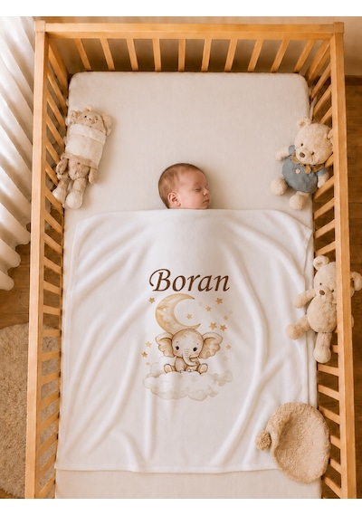 Pia Baby İsme Özel Erkek Bebek Hastane Çıkışı 4 Lü Set %100 Pamuk Organik Baskılı Battaniyeli Tulum Seti 1035bt0x Krem