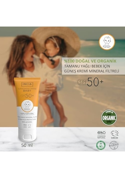 %100 Doğal Bebek Güneş Kremi Leke Karşıtı Mineral Filtreli Yüksek Koruma Spf50 Uva Uvb 50 Ml