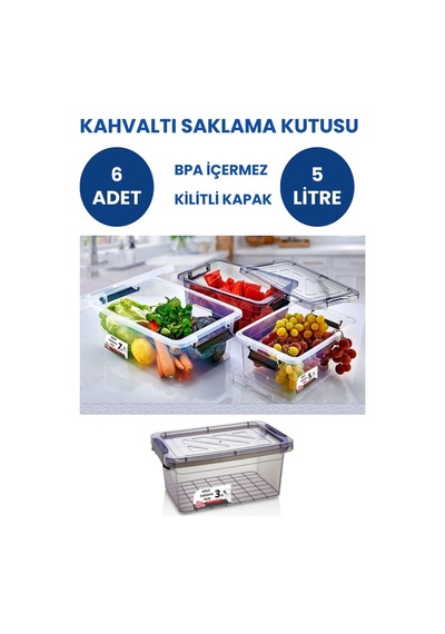 Kahvaltı Saklama Kabı Saklama Kutusu Kahvaltılık Kilitli Saklama Kutusu 6 Adet 5 Lt Bpa Free ŞEFFAF