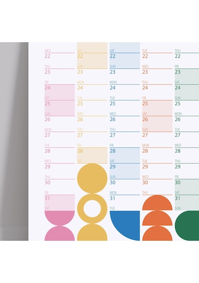 2026 Bauhaus Duvar Takvimi Modern Renkli Minimal Yıllık Planlayıcı