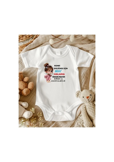 Lupi Hala Yazılı % 100 Pamuk Bebek Zıbın 133 ekru