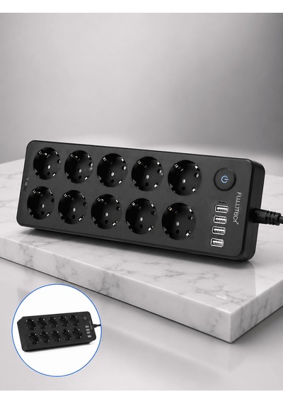 Akım Korumalı 10'lu Çoklu Priz Usb-a Ve Type-c Şarj Çıkışlı 2 m