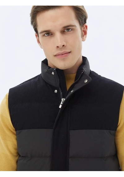 Kip Siyah Regular Fit Dik Yaka Casual Dokuma Spor Yelek Siyah