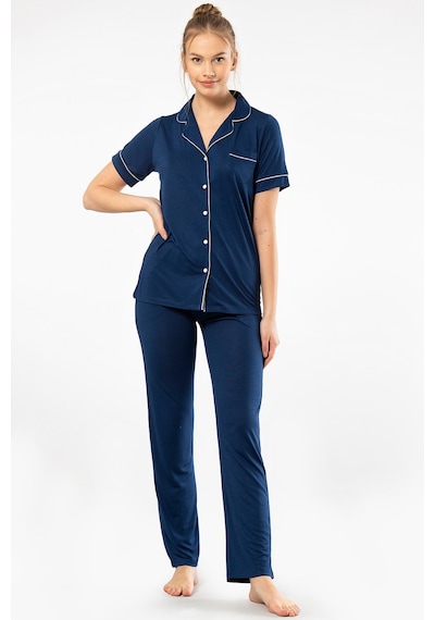 Türen 3368 Kadın Kısa Kollu Gömlek Yaka Pijama Takım-lacivert Lacivert