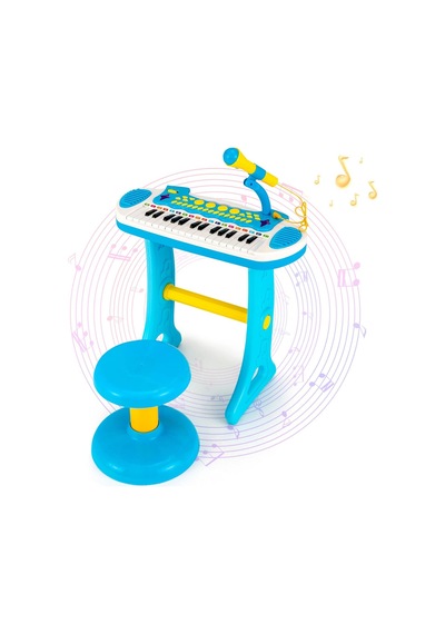 Çocuk Piyano Org Seti Mikrofonlu Tabureli - 31 Tuşlu Işıklı Sesli Eğitici Müzik Aleti Oyuncağı