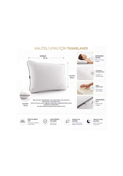 Homedius Silk Dream Boyun Destekli Ortopedik Visco Yastık 59x39 Cm Beyaz