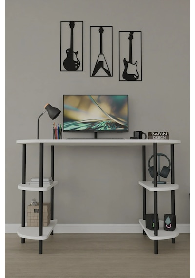 120 Cm Çalışma Masası Bilgisayar Masası 2 Raflı Kitaplık Ofis Ders Masası Ahşap Metal Ayaklı Beyaz 120 Cm Çalışma Masası Bilgisayar Masası 2 Raflı Kitaplık Ofis Ders Masası Ahşap Metal Ayaklı Beyaz