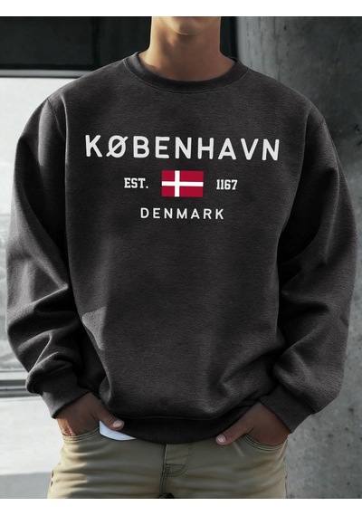 Startmore Tarzsokak Kobenhavn Danimarka Bayrağı Baskılı Kazak Erkekler Polar Moda Kazak Yaratıcı Sonbahar Spor Gi Antrasit