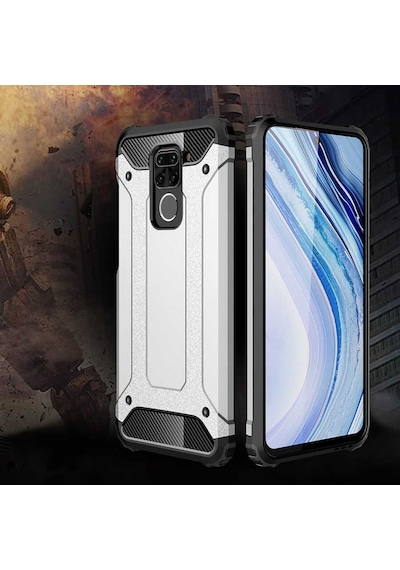 Noktaks - Xiaomi Uyumlu Xiaomi Redmi Note 9 - Kılıf Çift Katman Zırh Tank Crash Military Kapak - Mavi