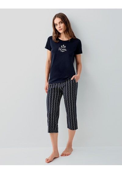 Pierre Cardin 9207 Modal Pamuk Cepli Kısa Kol Kapri Kadın Pijama Takımı Lacivert