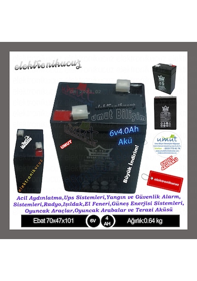 6 volt akü 6v 4ah akü 6 volt 4 amper ışıldak aküsü stoktan 6V4AH