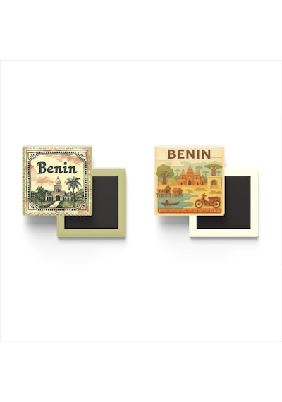 9x9 Cm Buzdolap Magnetleri - Benin - 2'li Pul Ve Paper Seti